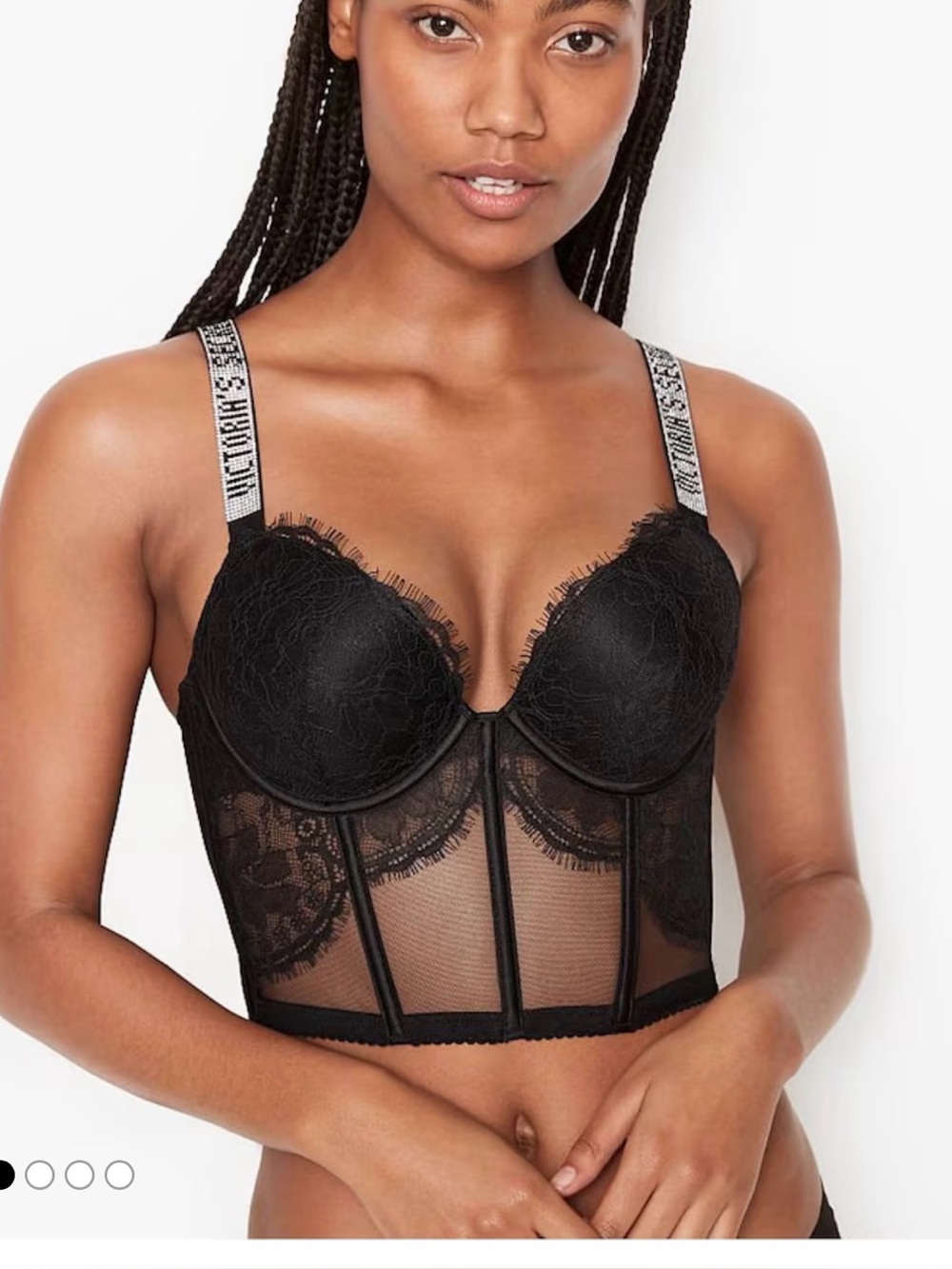 Victoria's Secret‎ Black Lace Longline Bustier Bra with Logo Straps 34DD